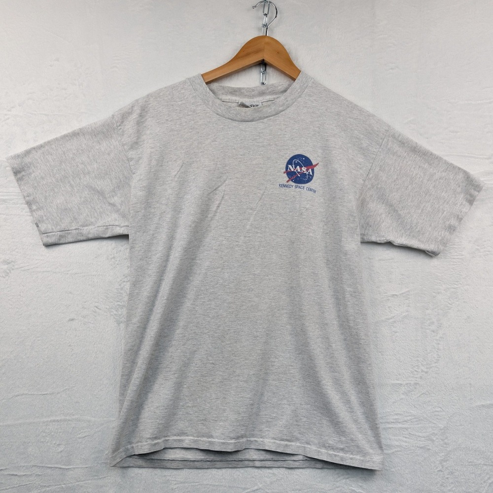 VTG Kennedy Space Center T-Shirt Men's Large Gray NASA Reach For The Stars 90s